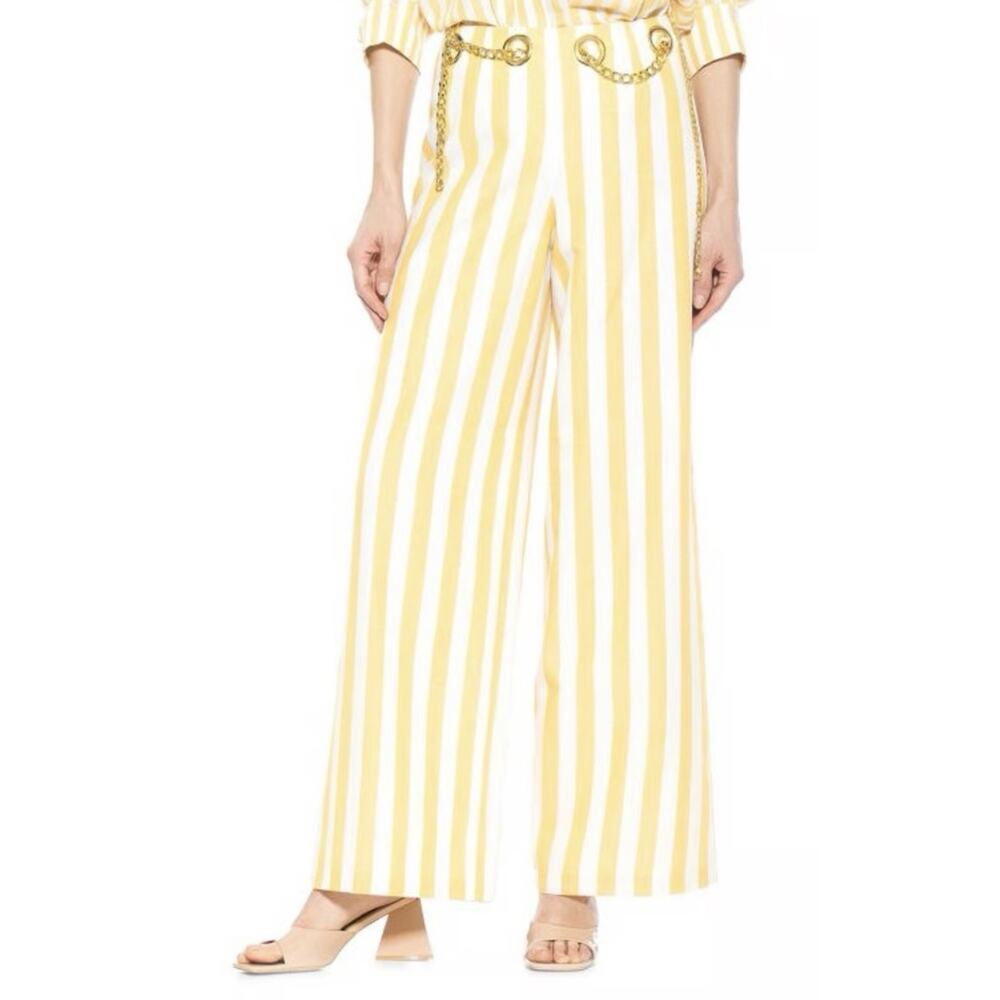 Alexia Admor Grommet Waist Wide Leg High Rise Pants Yellow Stripe NEW Size 10